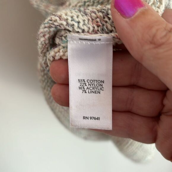 J. JILL Knit Two Piece v-neck tank short sleeve sweater set cream multi Petite M - Picture 7 of 13